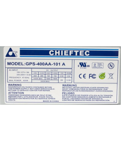 Блок живлення Chieftec GPS-400AA-101A 400Вт (4pin CPU, 6pin GPU)