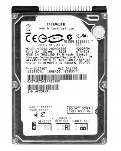 Жорсткий диск 2.5 Hitachi Travelstar 4K120 HTS421280H9AT00 80GB 4200rpm 8MB