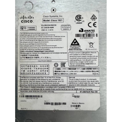 Маршрутизатор Cisco 1921/K9 (2 GE, 2 EHWIC slots, 512DRAM, IP Base)