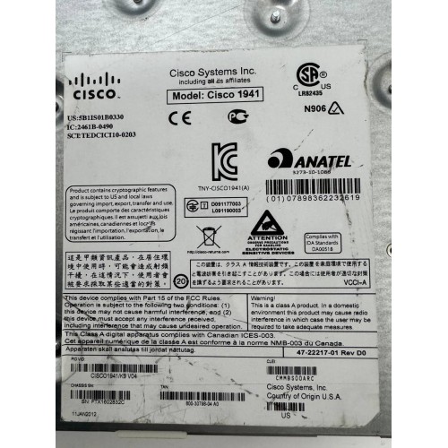 Маршрутизатор Cisco 1941/K9 (2 GE, 3 EHWIC slots, 512DRAM, IP Base)